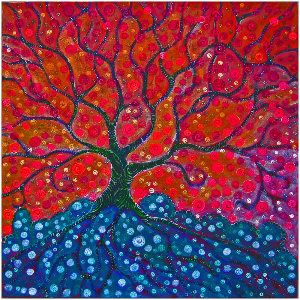 Autumn Glow 10 x 10 inch Giclee Print Modern Contemporary Tree Art  Folk Painting
