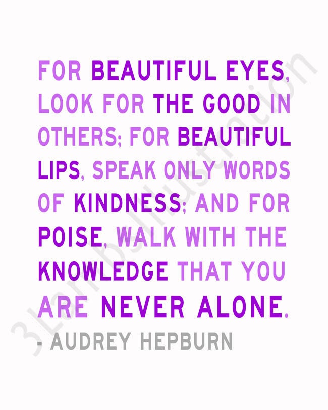 You Are Never Alone - Lavender Purple Audrey Hepburn 5 x 7 Quote Print