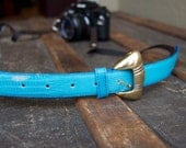 dSLR Camera Strap Electric Blue Faux Leather Vintage Belt