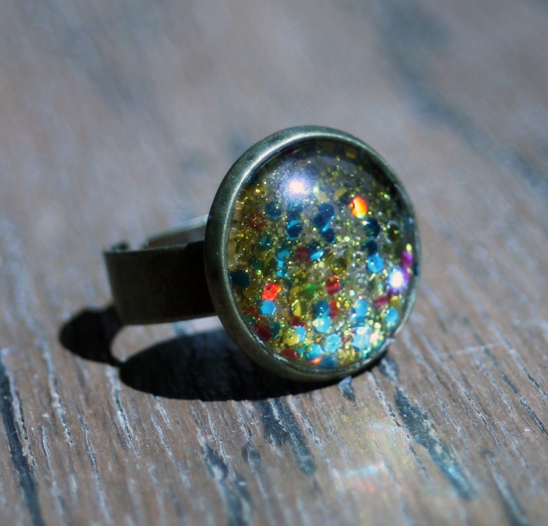 Cabochon Glitter Polish Ring - Adjustable