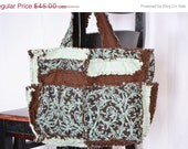 Clearance Sale 50% Off Rag Diaper Bag, PURSE, Quilted, Turquoise, brown, Ready to Ship