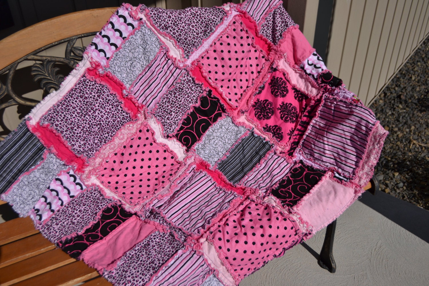 Pink Leopard Rag Quilt, Baby Blanket Crib Size, Ready to Ship