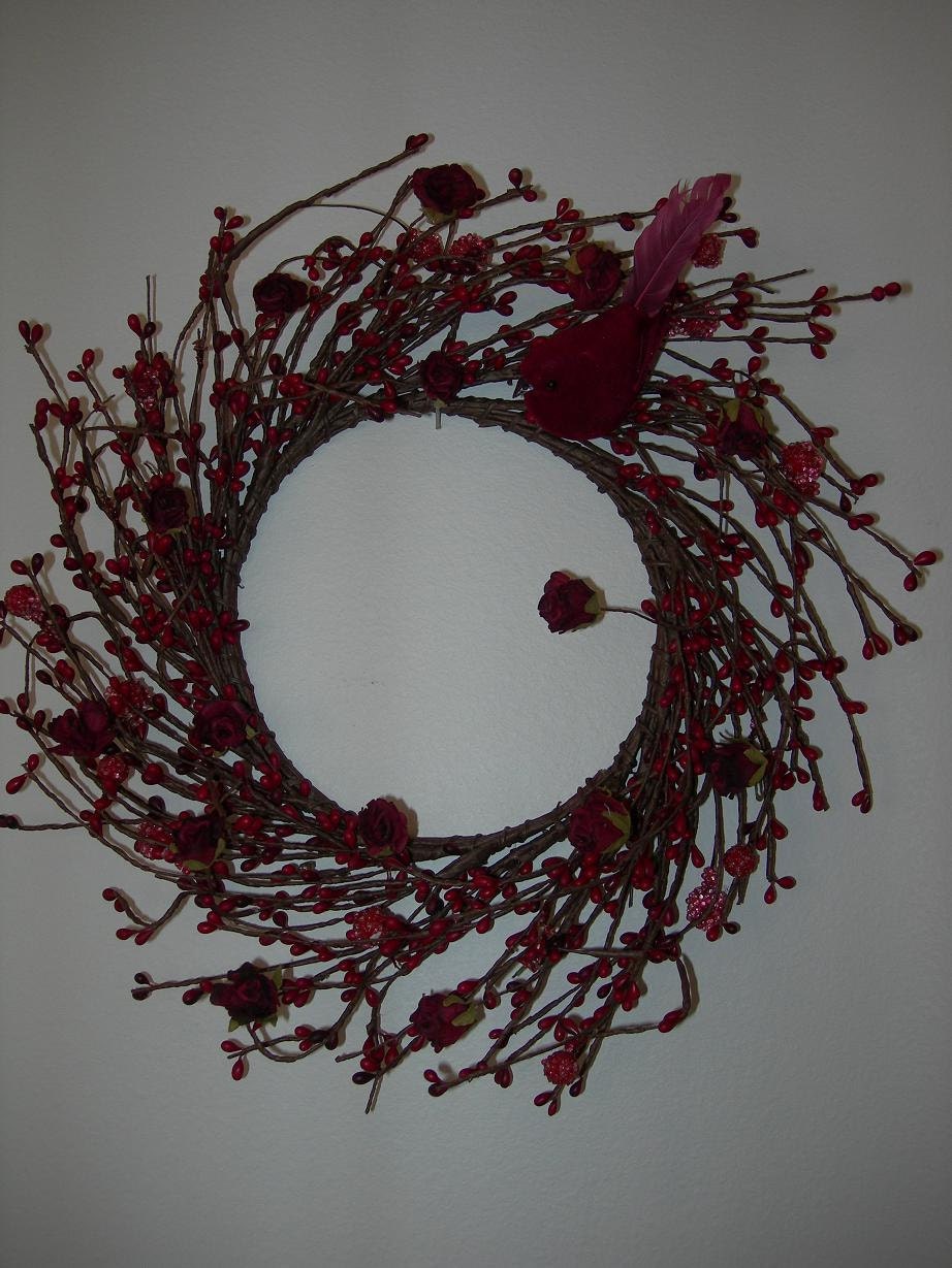 Red Berry & Floral Grapevine Wreath Silk Floral Arrangement
