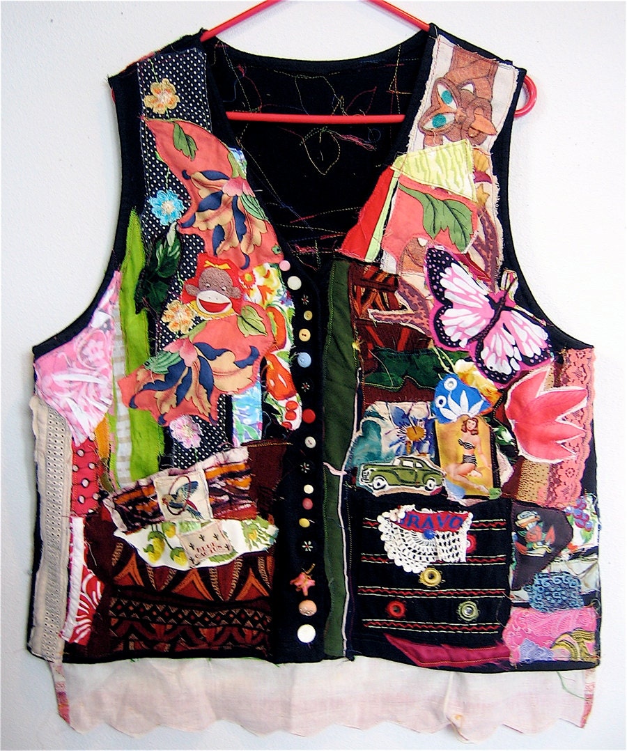 Artsy Artisan Art VEST of Many COLORS Wearable Collage M