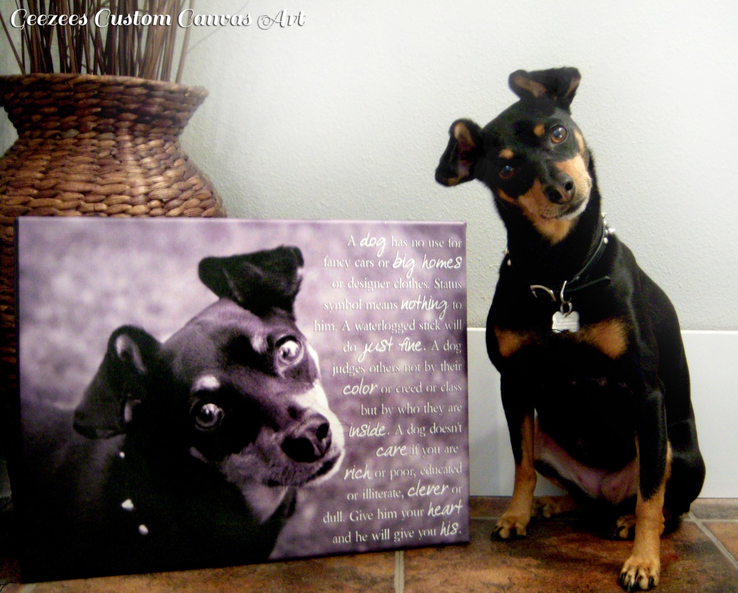 Dog Cat PET Lover MANS best friend  Portrait Art words photo Personalized custom canvas 14x14