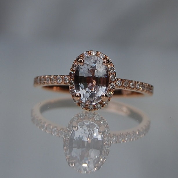 1.2ct Oval white sapphire diamond ring 14k rose gold engagement ring