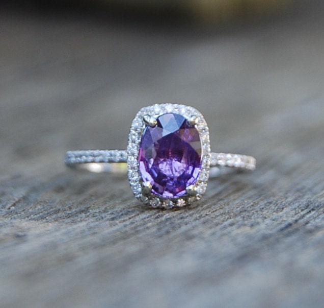 1.38ct Lavender purple blue cushion sapphire ring 14k white gold diamond ring engagement ring