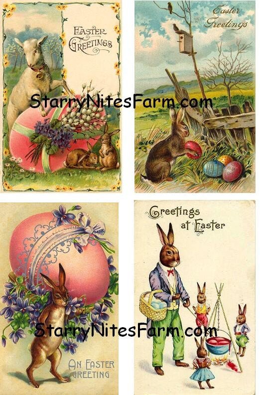 Vintage Victorian Easter Postcard Digital Collage Sheet Bunnies & Lamb - PCS 1 Free Shipping