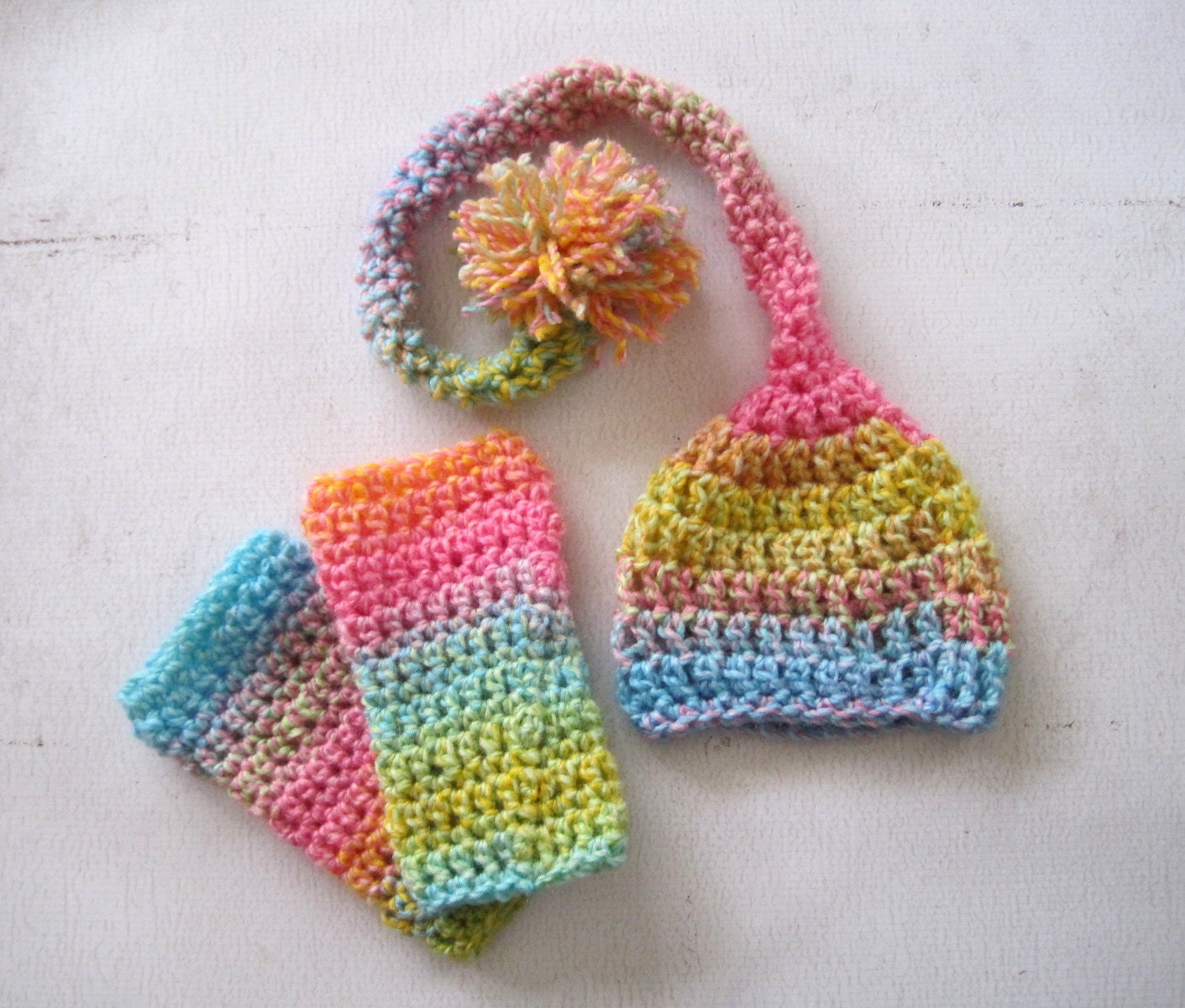 Crochet Baby Hat, Crochet Baby Leggings and Hat, Baby Girl Hat, Newborn Girl Hat, Infant Leg Warmers, Photo Prop, Fruity