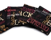 Handmade Quilted  Coasters set of 4 Coffee Black