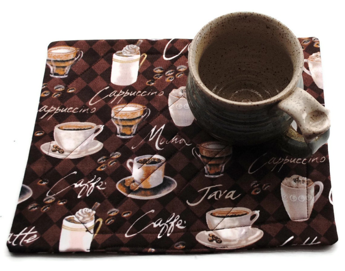 Quilted Mug Rug Coffee Brown Mini Placemat Snack Mat