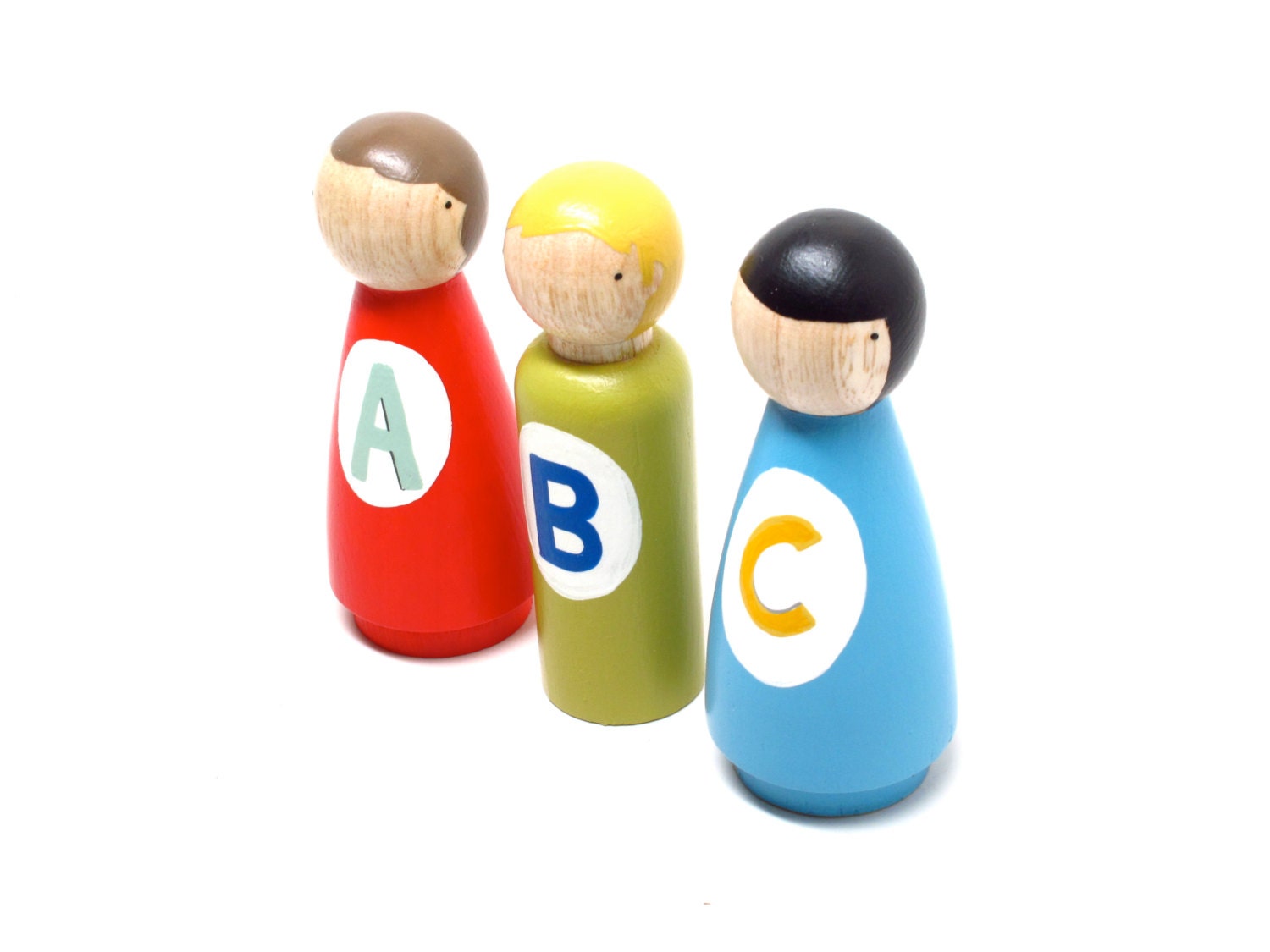 Kids Handmade Toys // El Alfabeto // Fair Trade wooden dolls wooden peg people doll house Educational wooden toy