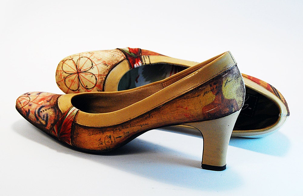Handpainted Vintage Pumps, Signed, Upcycled, 6 1/2 OOAK by Pop Modern Artist, Jenny Berry