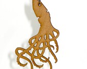 Reversible Wood and Steel Squid Pendant Necklace