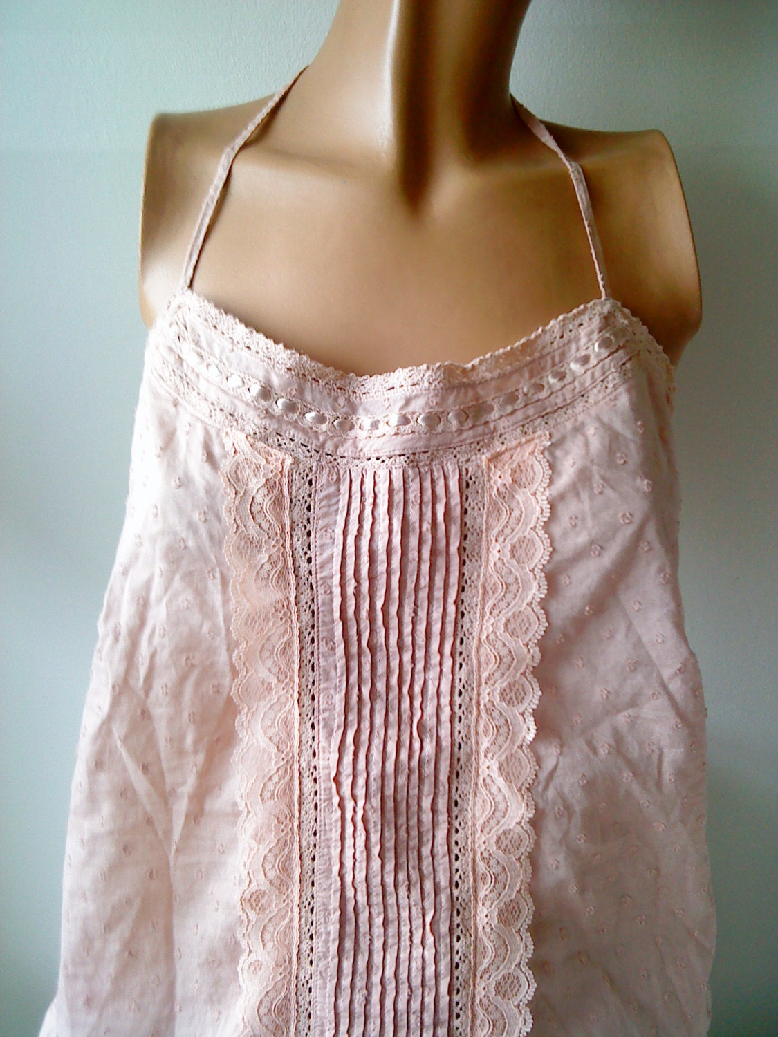 Powder Rose Nude Fairy Pixie Halter Lace Top