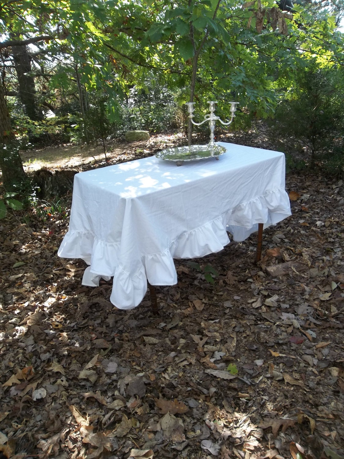 Ruffled Tablecloth Handmade Wedding Table Settings French Country Farmhouse Dining Entertaining Tabletop Cottage Chic Shabby Custon Order