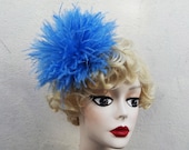 Small Blue Ostrich Puff, Hair Accessory, Feather Fascinator, Unique Bridal, Head Piece, Hair Clip , Halloween Costume, Batcakes Couture