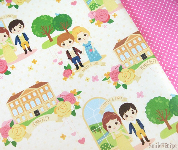 Cutie Jane Austen Pride and Prejudice Fabric - one yard - a Smile Recipe original design