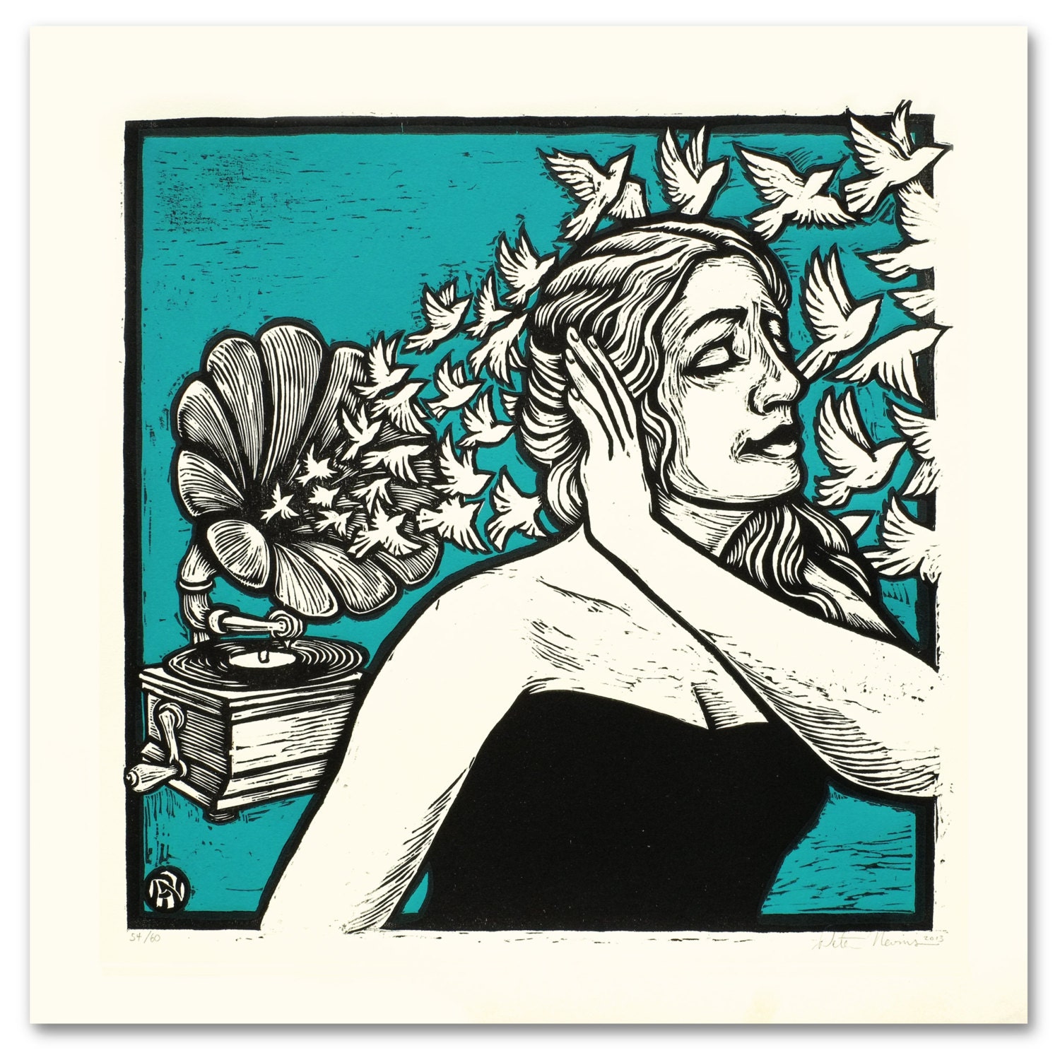 Grammophone Girl Giant Woodcut