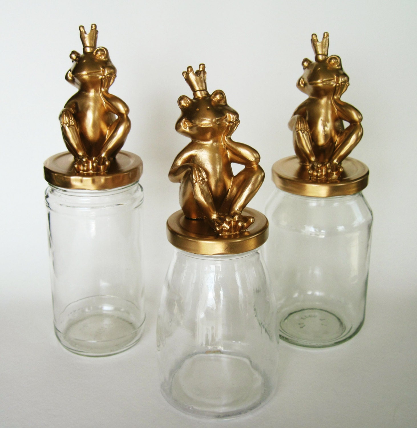 Repurposed Frog Prince Jar, Frog Jar, Golden Frog Prince