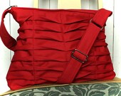 Everyday Tote Handbag Pleated Purse in Raspberry Red Zip Top