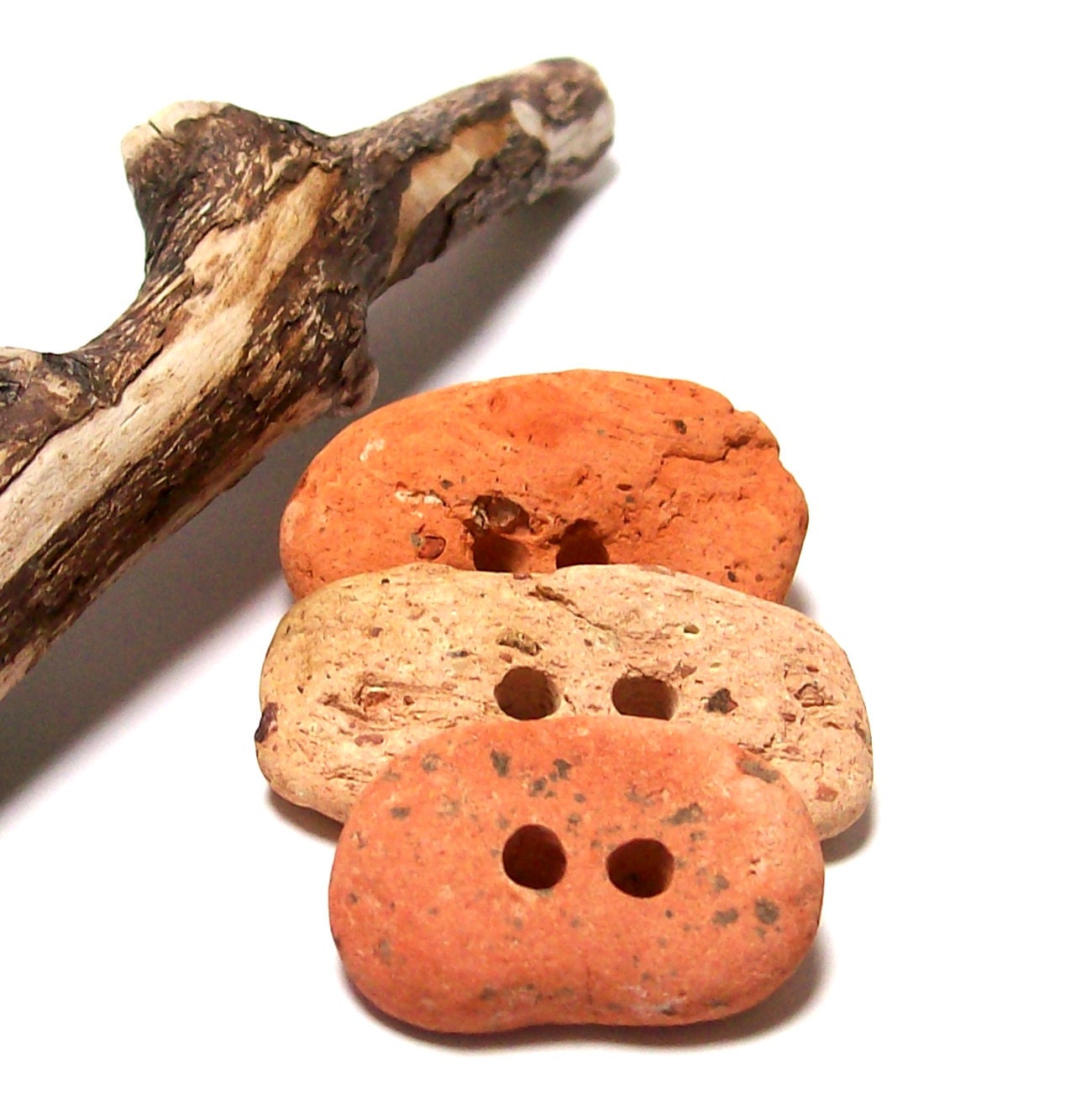 Beach Stone Buttons - Pebble Rock Terracotta Bricks, Jewelry Supplies, Knitting Sewing Supply "Orangutan" - by StoneMe
