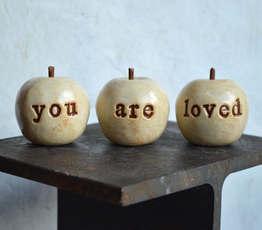Birthday gift ... Handmade polymer clay apples ... 3 Word Apples... You Are Loved... Wedding