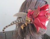 Red Magnolia hair flower hair clip fascinator