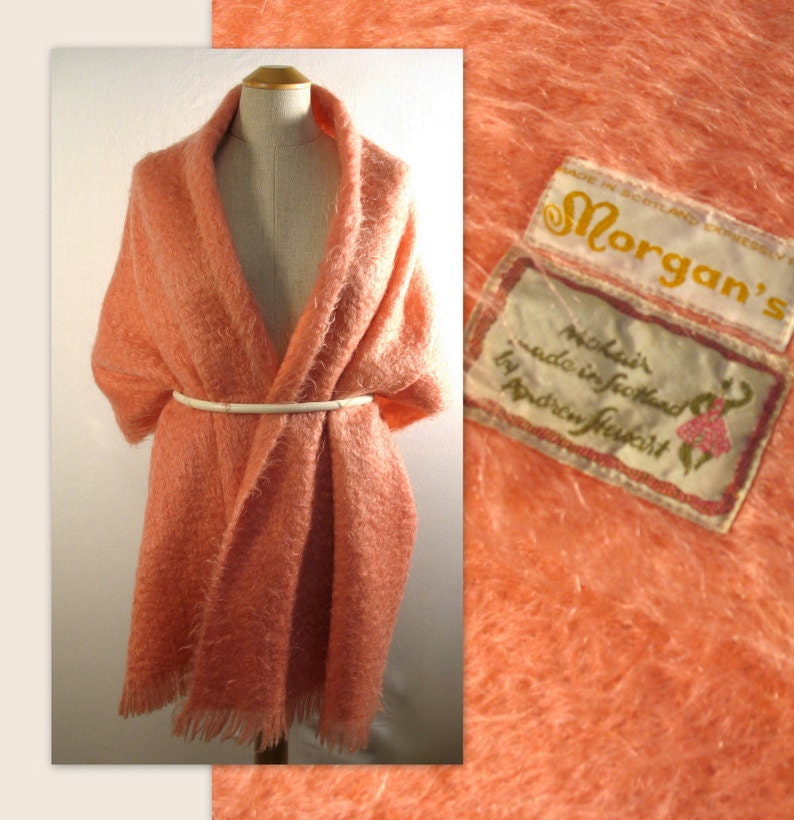 Vintage 60s Pink Mohair Shawl / Andrew Stewart for Morgans Wrap