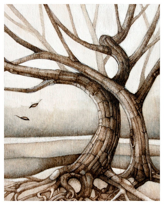 tree art woodburning neutral woodland tree of life landscape print