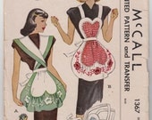 Vintage Sewing Pattern Tea Aprons with Large Floral Transfer 1940's McCall's 1367