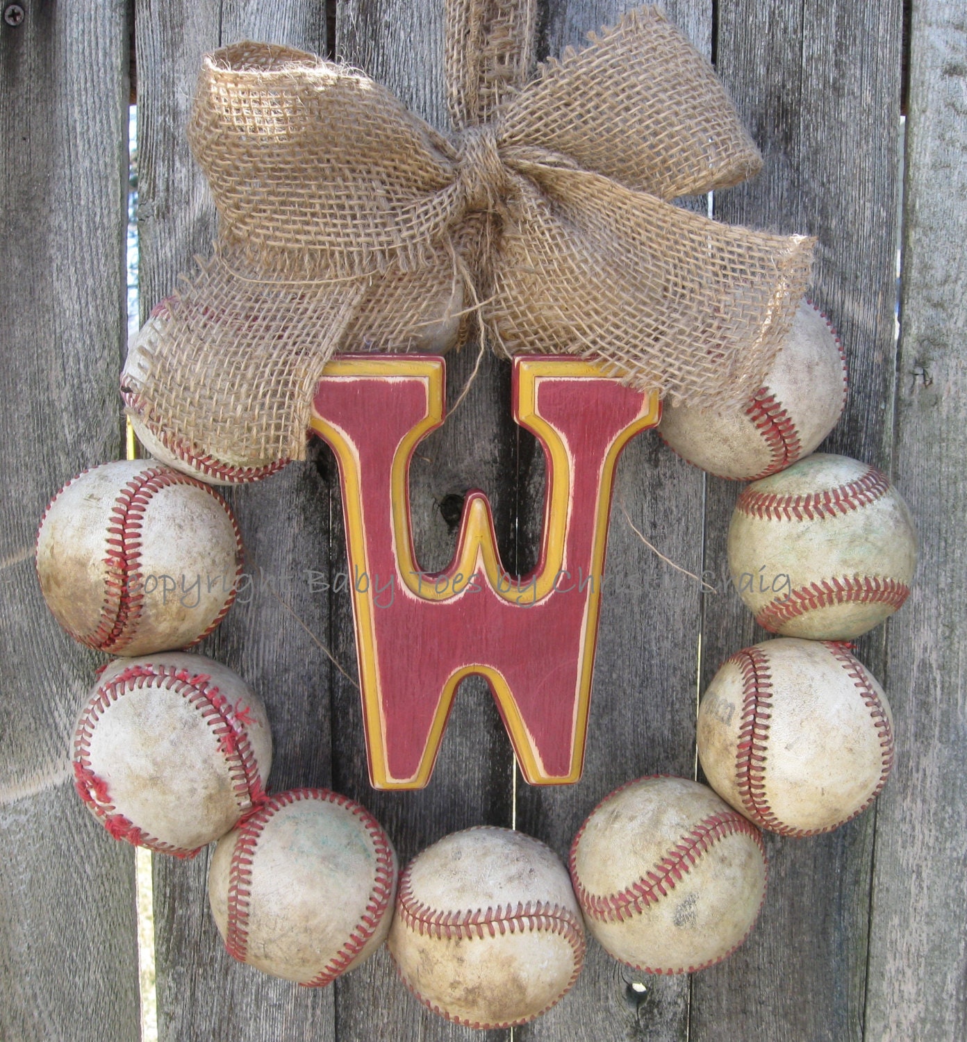 The Original Burlap Baseball Love Wreath with Distressed Letter
