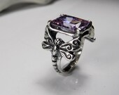 Dragonfly Ring - Light Amethyst Gemstone Dragonfly Ring - Unique Dragonfly Jewelry - Vintage Inspired