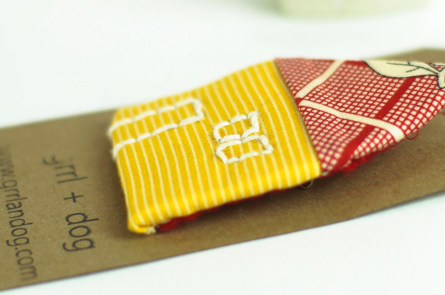 Tiny House Duplex Brooch in warm yellow and red - gift under20