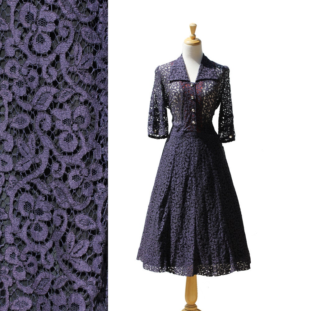 Navy Blue A Line Skirt Lace Dress
