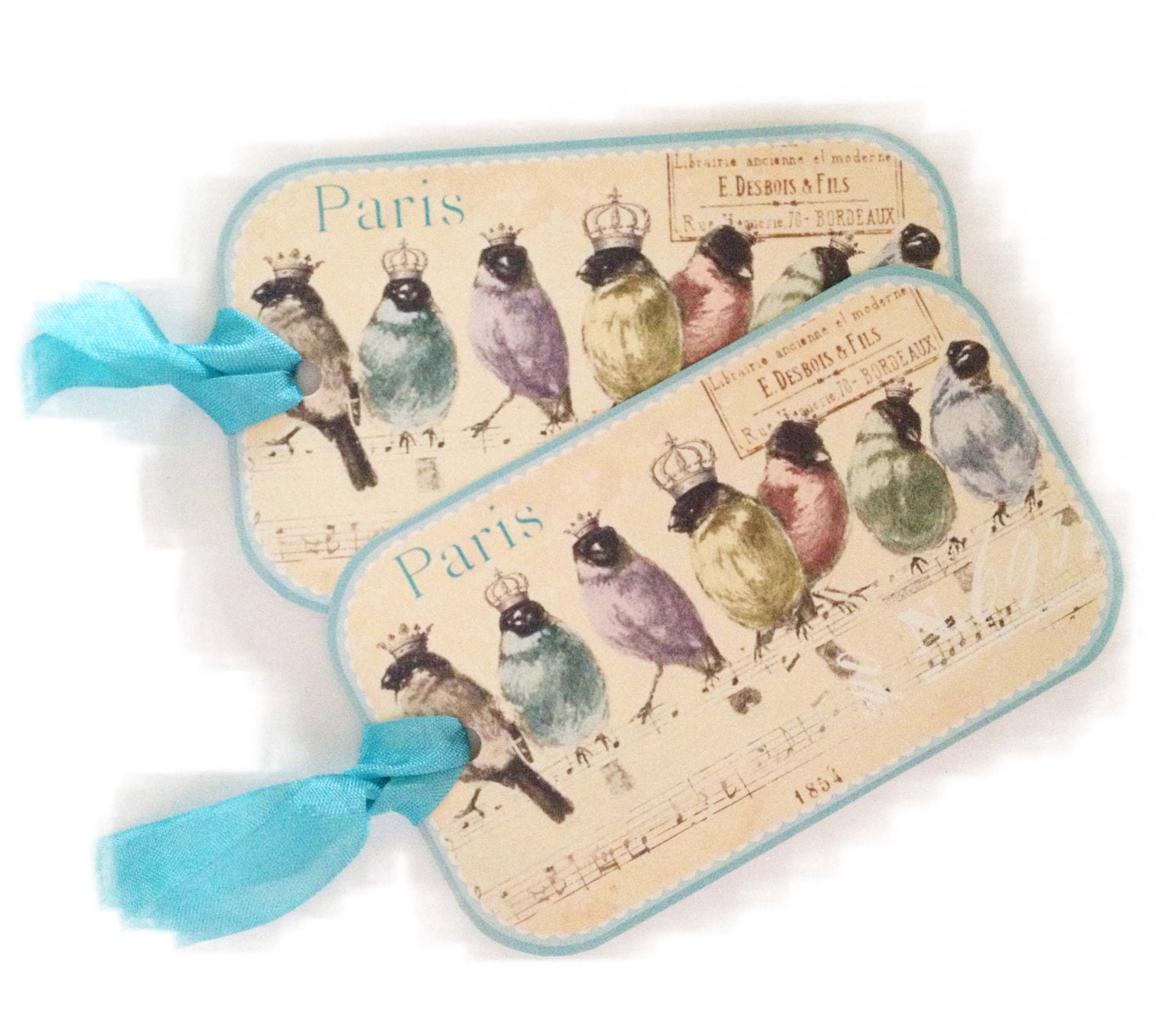 Rainbow Bird Tags Paris Birds on Branch Assorted Shabby Springtime Birds Musical Notes
