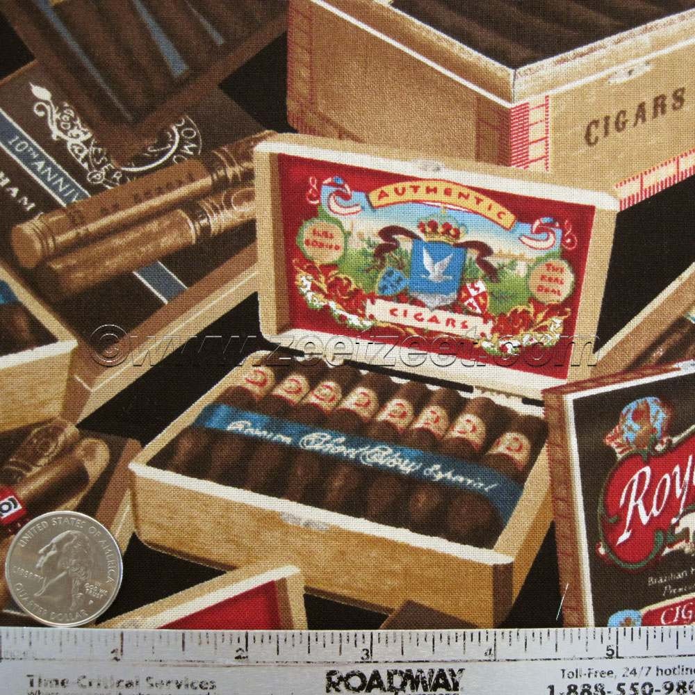 CIGARS Cigar Box Boxes Brown Cotton Quilt Fabric 3/4 by zeetzeet