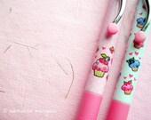 Cupcake Gel Pens Set of 2 - Black Ink, Kawaii, Pastel Colors