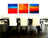 LARGE Orange & Blue in 3 - 3 24x24 Original Modern Painting on Wood Panels -   Modern Wall Art by Rosemary Pierce
