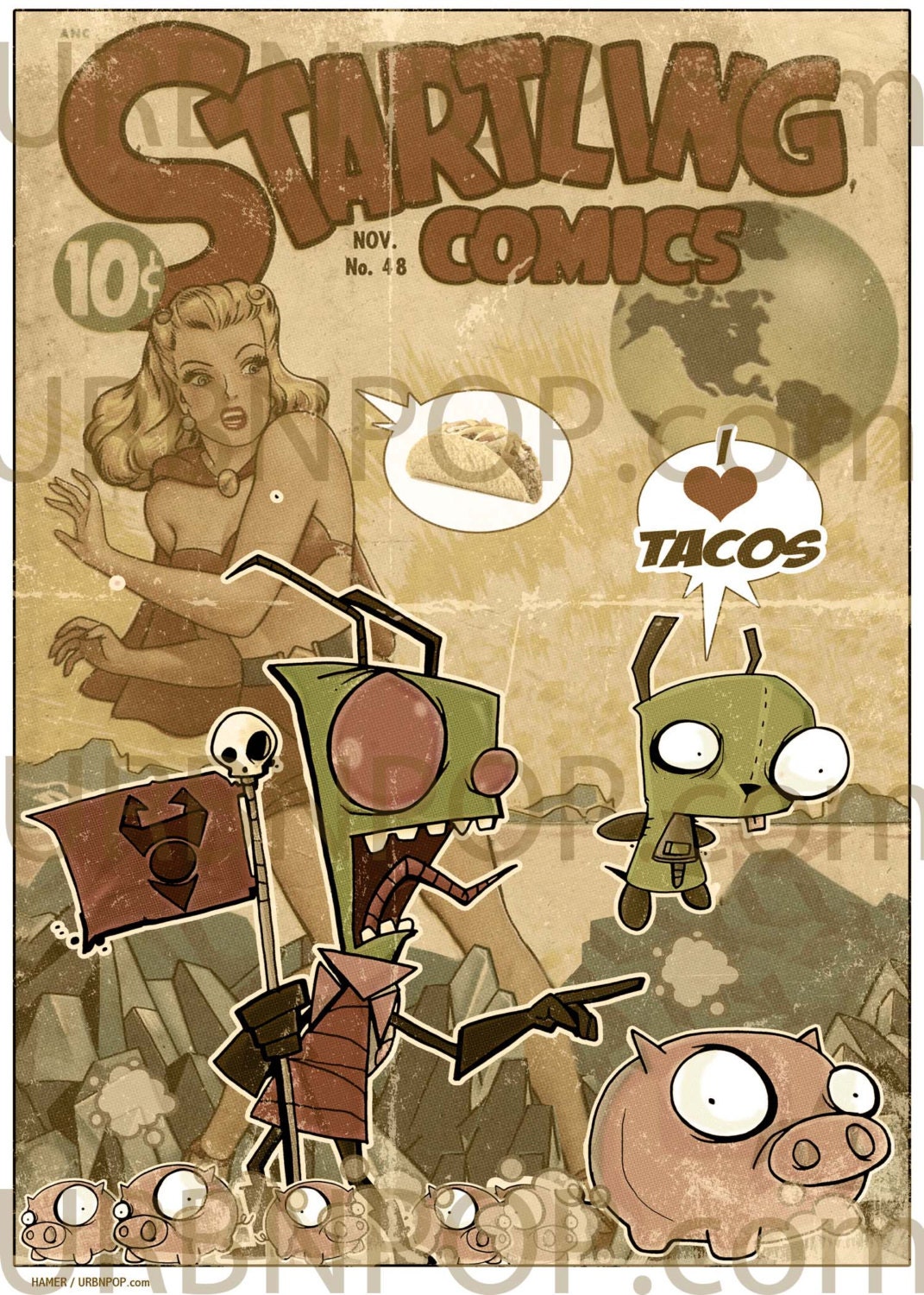 5x7  Urbnpop "Invasion Invader Zim" signed Print