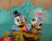 OOAK Bluebirds in Nest Wedding Cake Topper Keepsake