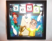 OOAK Kitsch BOWL Retro Fathers Day Mixed Media Art Shadowbox