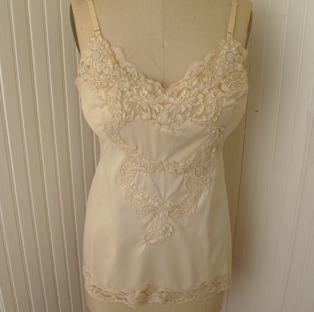 The Song Remains the Same -   Nude and Champagne Lace Slip top with pearls Womens Slip top