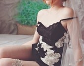 Dangerous Beauty- Black and Cream Lace Slip dress with pearls and beading