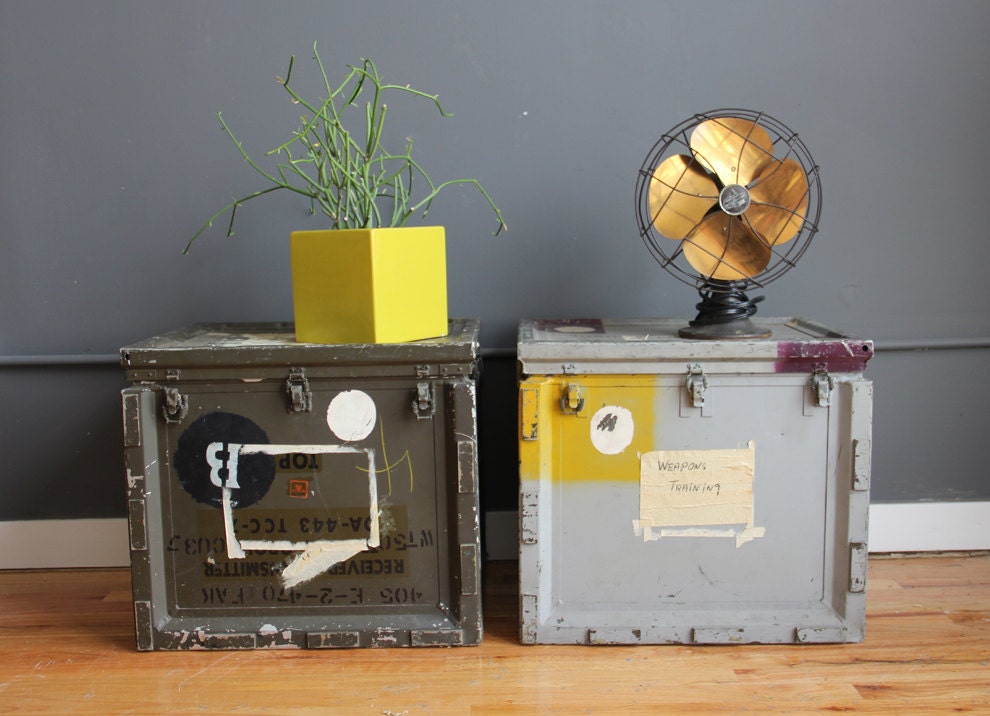 Pair of Industrial Weapons Training Boxes. Great End Tables