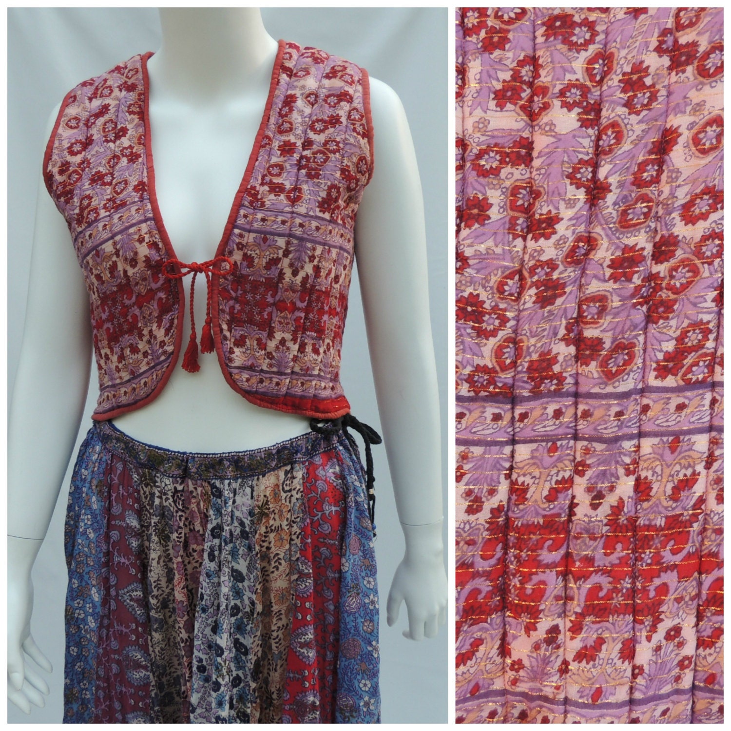 Vtg 70s Quilted Indian Gauze Vest sz s/m