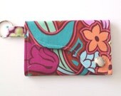 Tri-fold Credit Card / Business Card Holder/ Wallet/ Keyfob made w/ Designer fabric Disco Flower in Chocolate