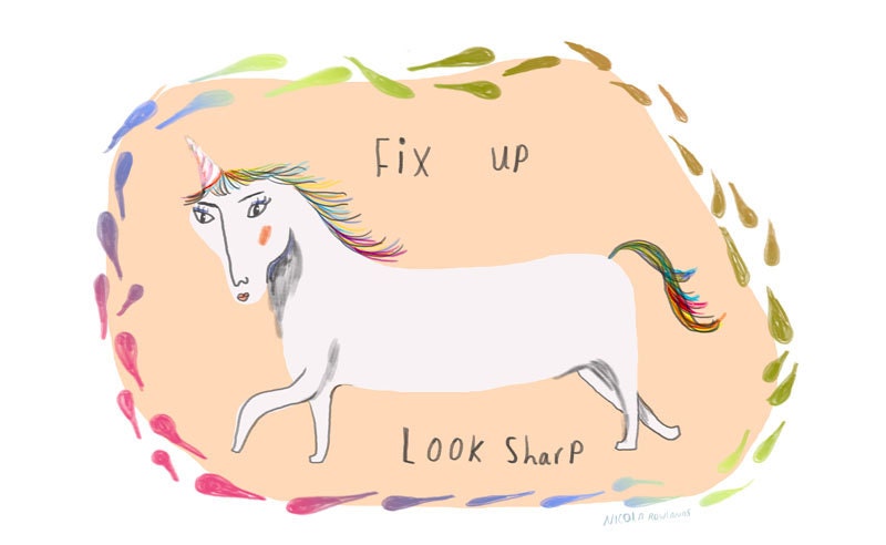 Prancing unicorn tea towel