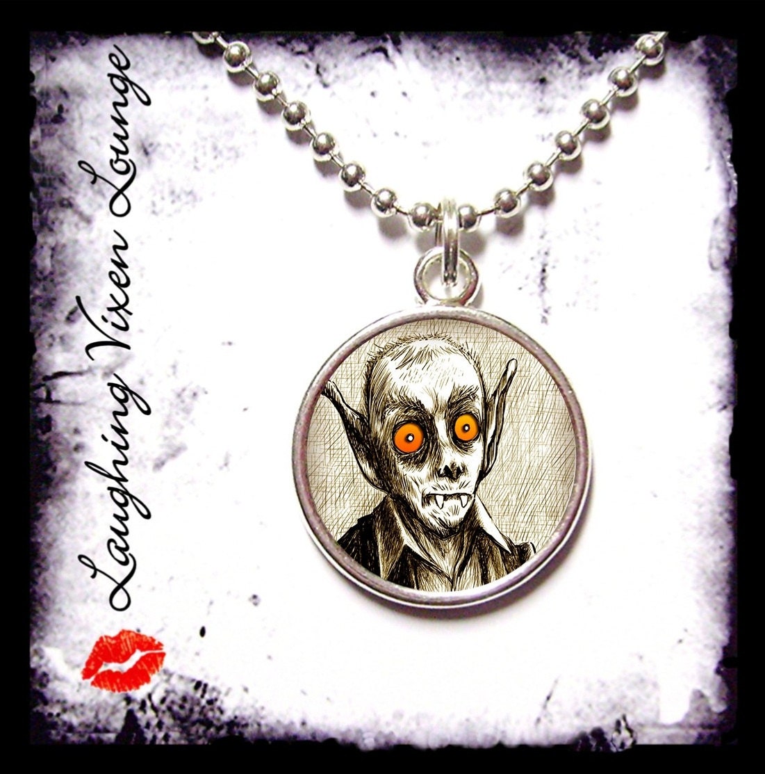 Vampire Necklace - Horror Necklace - Nosferatu Style-B Small Pendant - Square Or Round - Vampire Jewelry - Horror Jewelry Nosferatu Jewelry