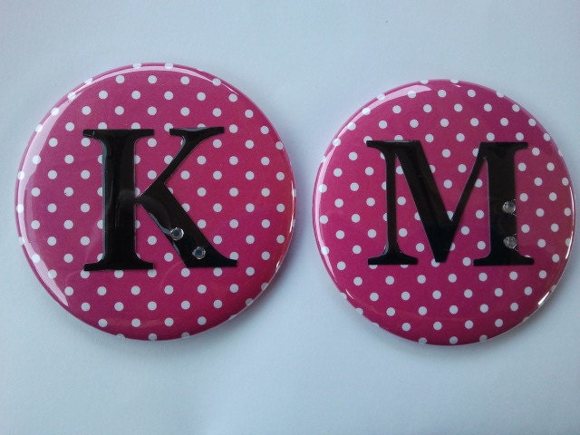 Choose any letter for POCKET MIRROR - cute pink paper - raised letters
